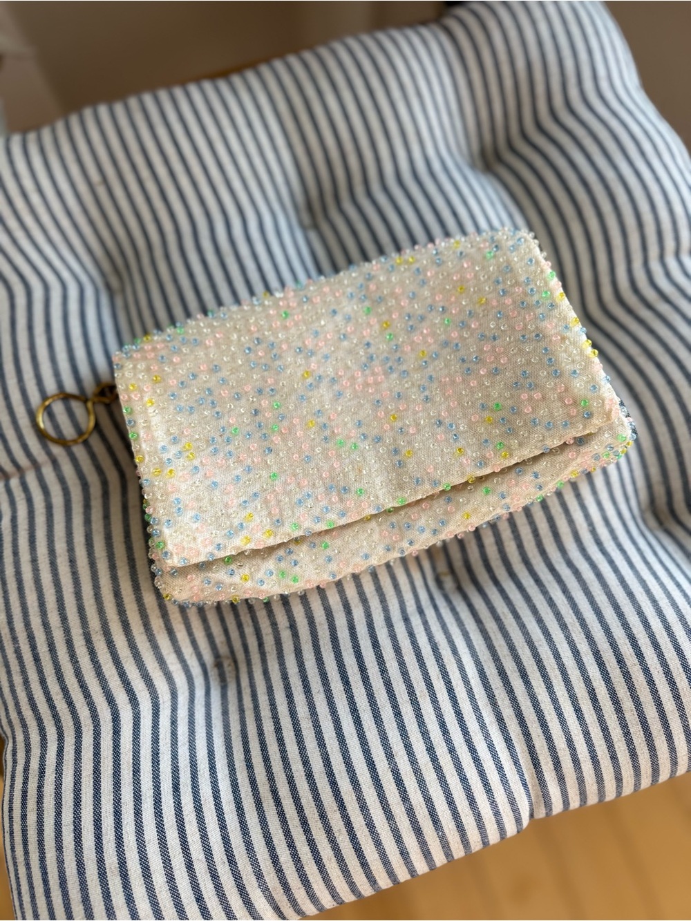 Vintage Lumered White Blue Pink Beaded Envelope Clutch Bridal
